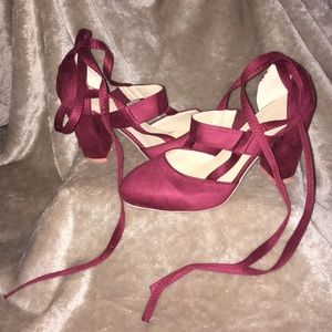 Wine Red Suede Cross Ankle Block Heel Size 11